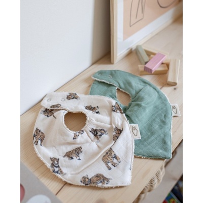 Lot de 2 Bavoirs Bandana Tigre Sauge - MAEL