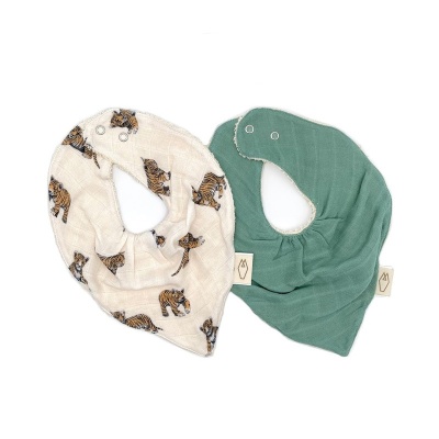 Lot de 2 Bavoirs Bandana Tigre Sauge - MAEL