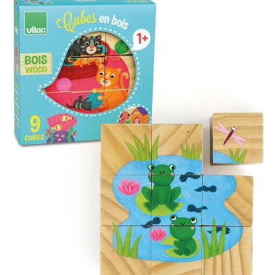 9 cubes en bois animaux