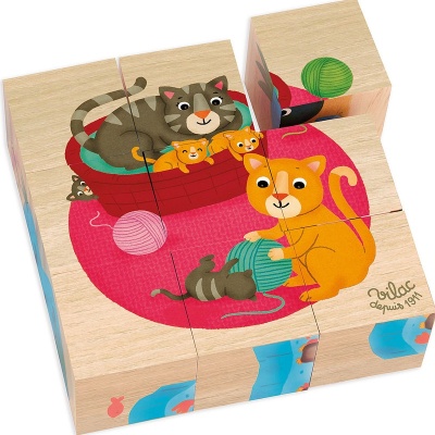 9 cubes en bois animaux