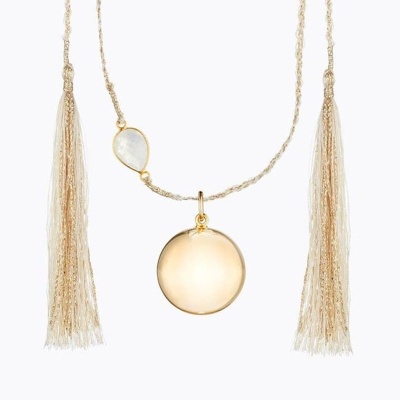 Collier de grossesse MAYA - Cordon blanc en or jaune Moonstone