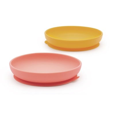 Set de 2 Assiettes ventouses en silicone - Mimosa / Corail